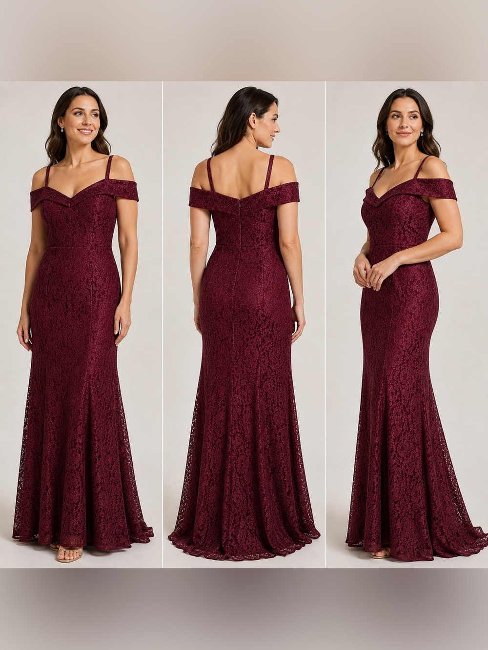 R&M Richards Burgundy Lace Off Shoulder Formal Gown Size 12 NWOT